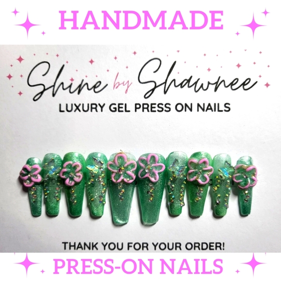 Handmade Luxury Press-On Nails | Sturdy & Reusable | TEAL TIMES - Picture 1 of 8